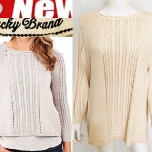 Lucky Brand Sweater Cream Sparkle 2X Tunic Top Mix